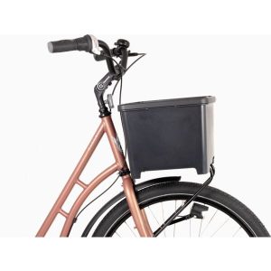 CARRY AVS Box with Carry Handles – Black – Versatile Bike Basket with Secure AVS Mount – Blue Door Bicycles 6 CARRY AVS Box in black mounted front-facing on bike