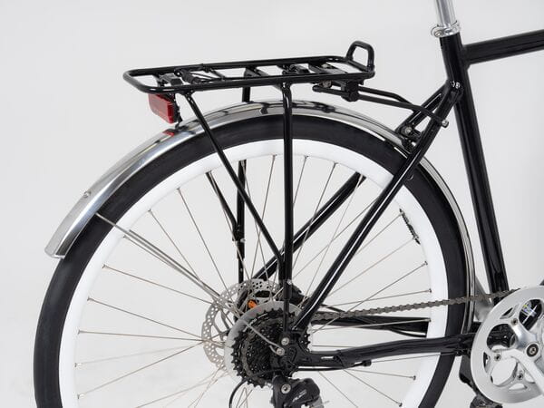 City AVS Adjustable Rear Disc Pannier Rack in black mounted on bike