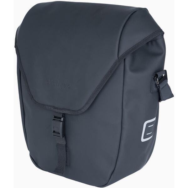 Front view of COMMUTER Waterproof Triple-X Pannier Bag in black mounted on pannier rack