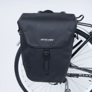 COMMUTER Waterproof Triple-X Pannier Bag – Black – 25L Durable Weatherproof Cycling Backpack – Blue Door Bicycles 6 Rear view of COMMUTER Waterproof Triple-X Pannier Bag in black with bag mounted