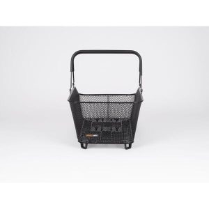 DAILY AVS 28 Litre Steel Basket - Classic Bicycle Storage with AVS System, Easy Attachment, Durable 5 Close-up of DAILY AVS 28 Litre Black Basket carrying handle