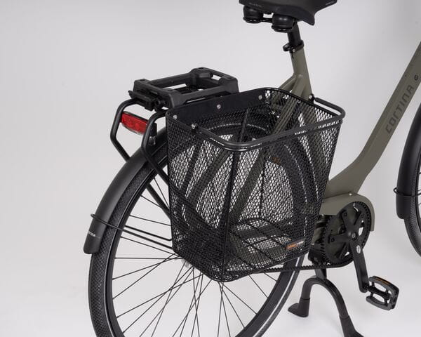 DAILY SIDE Triple-X 26 Litre Black Basket mounted on commuter bicycle