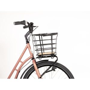 Modern Alloy & Bamboo Basket with AVS, 24.5 Litre – EPIC CURVE for Front and Rear Racks 7 EPIC CURVE 24.5L Alloy & Bamboo Basket mounted on front rack of bicycle