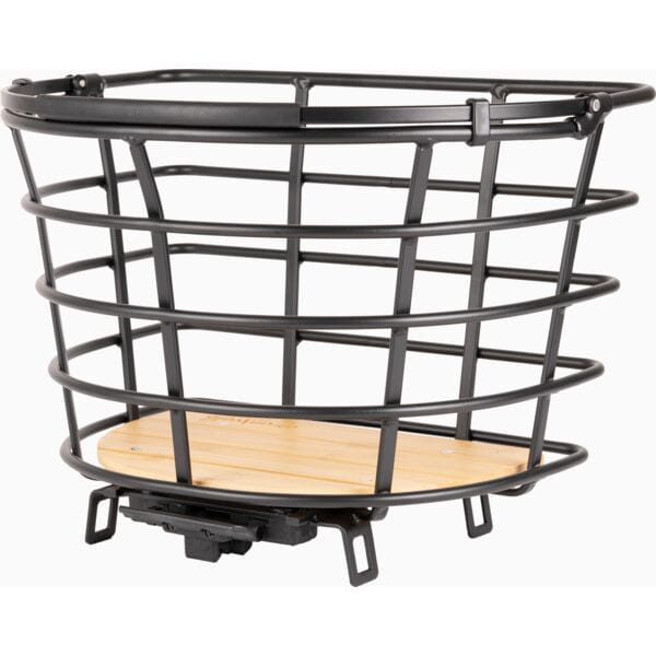 Side profile of EPIC CURVE 24.5L Black Alloy & Bamboo Basket