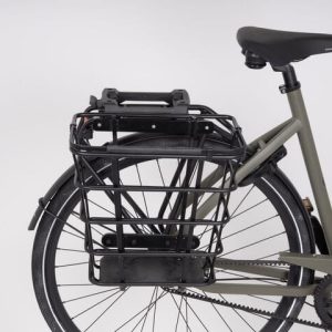 EPIC SIDE Triple-X Basket - 26 Litre Capacity, Durable Alloy, Compatible with AVS Pannier Racks 6 Rear view of EPIC SIDE Triple-X 26L basket mounted on bike rack
