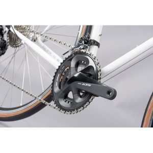 Equilibrium Large Steel Road Bike – Lightweight Reynolds 725 Frame, Classic Design (White) 8 Equilibrium Large Steel Road Bike Shimano 105 crankset