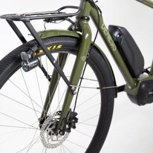 Genesis Smithfield Large Green E-Bike – UK-Designed Electric Bike with Shimano STEPS Motor & 150km Range 10 Genesis Smithfield Large Green E-Bike front angle with rack