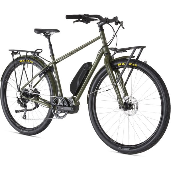 Genesis Smithfield Large Green E-Bike front angle with twin top tube