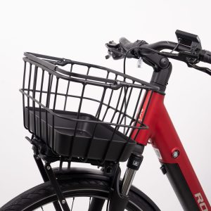 GROCERY AVS Basket – 23 Litre – Black – Stable Bike Shopping Basket with Integrated AVS System – Blue Door Bicycles 6 GROCERY AVS Basket 23 Litre in black mounted on front carrier