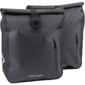 Waterproof TRAVEL AVS Side Panniers – Black – 50L Durable Bike Bags – Blue Door Bicycles 5 Front view of Waterproof TRAVEL AVS Side Panniers in black with front pocket