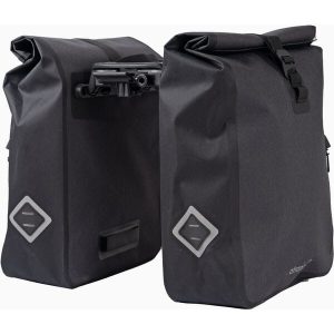 Waterproof TRAVEL AVS Side Panniers – Black – 50L Durable Bike Bags – Blue Door Bicycles 4 Waterproof TRAVEL AVS Side Panniers in black, side profile on bike