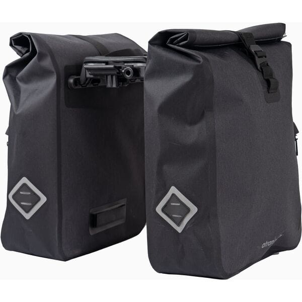 Waterproof TRAVEL AVS Side Panniers in black, side profile on bike
