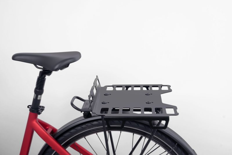 TRAYC AVS Loading Plate with Bungees in black mounted on rear carrier