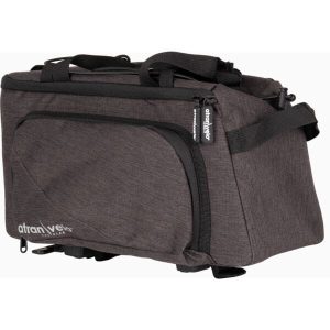 ZAP Top AVS Bag with Mini-Panniers – Black – Expandable 18.5L Durable Bike Bag – Blue Door Bicycles 4 Front view of ZAP Top AVS Bag with Mini-Panniers in black