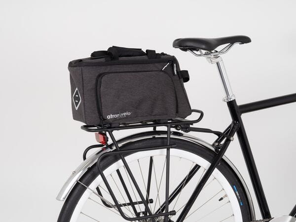 Rear view of ZAP Top AVS Bag with Mini-Panniers in black mounted on bike